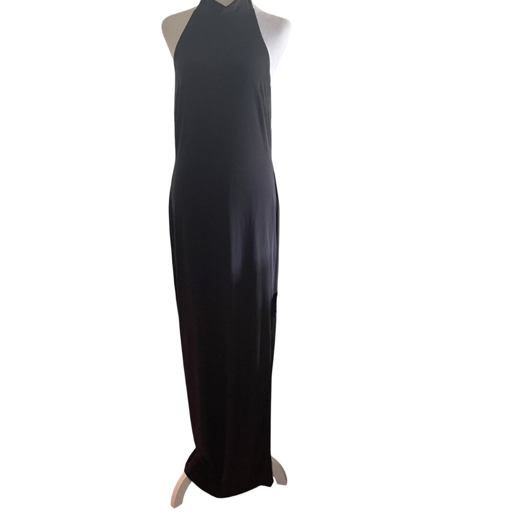 Lulus Flawless Expression Black Mock Neck Halter Maxi Dress Color Black Size XL